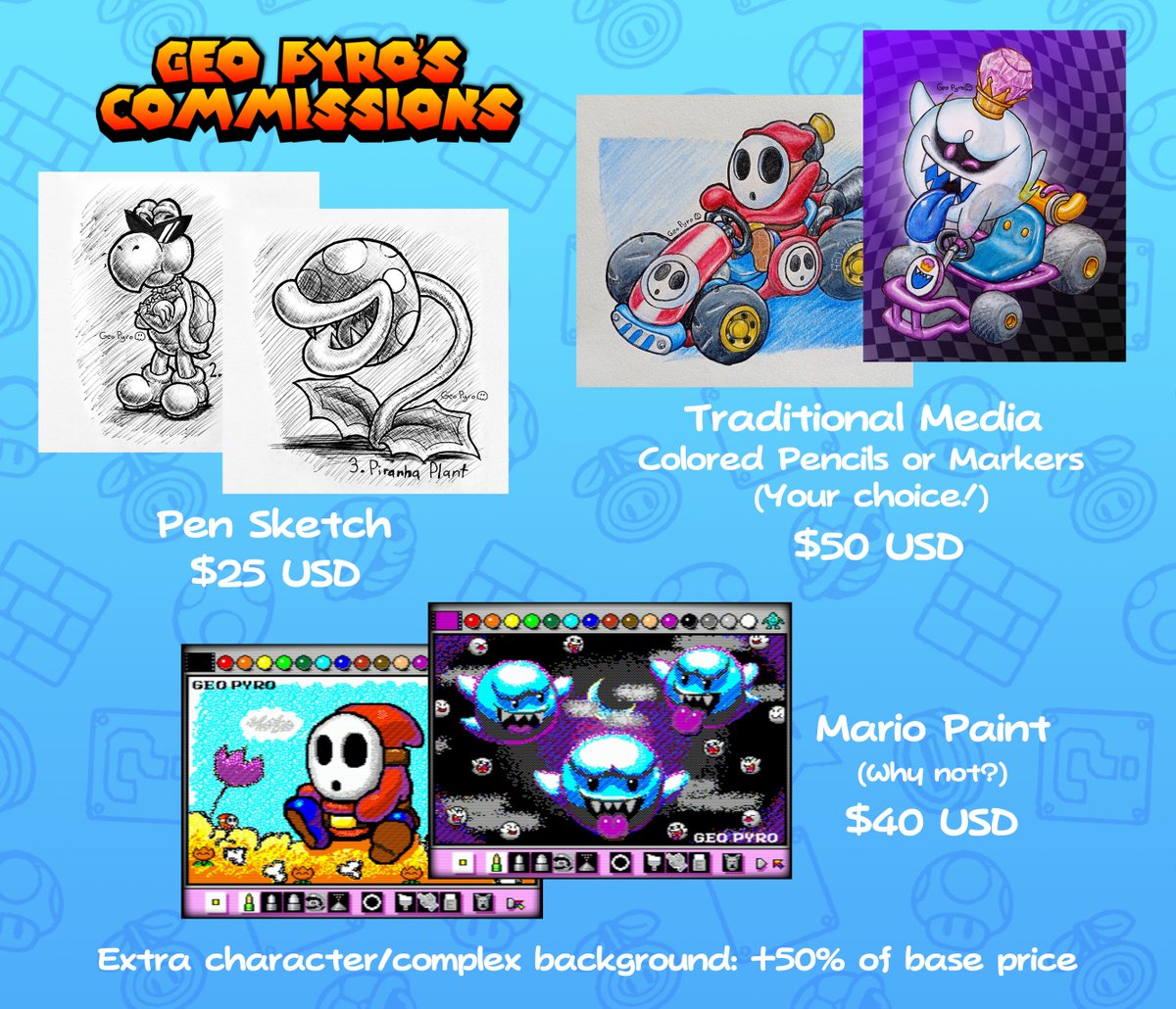 GeoPyroLoyhal's tweet photo. I'm looking for work! Let me know if you are interested! I would like to make a living of my artwork and any help would be greatly appreciated!

#Nintendo #Art https://t.co/JeCd4QqY8d