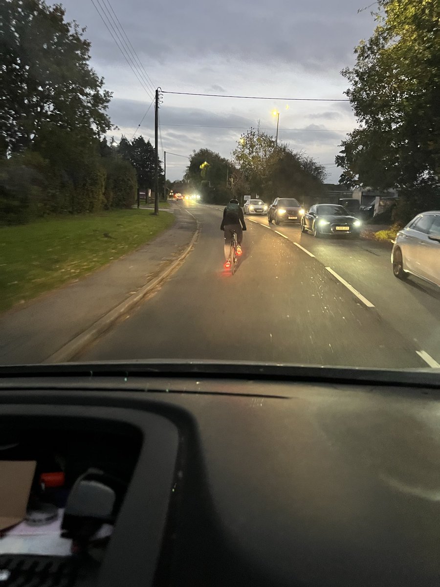 This cyclist got upset with me  tonight …. He was riding in the middle for quite a while , I was poodling behind keeping my distance , then when was safe I over took him , …. He then pulled up bit later all little upset that I did !!
