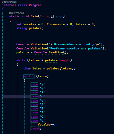 R65589Regino's tweet image. ¡Aprendiendo C# con un proyecto práctico! 🚀 Conté vocales y consonantes en un texto usando `switch` y arreglos. ¿Cómo lo harías tú? ¡Comparte tu código y consejos! #CSharp #ComunidadProgramadora #Coding #AprendizajeColaborativo