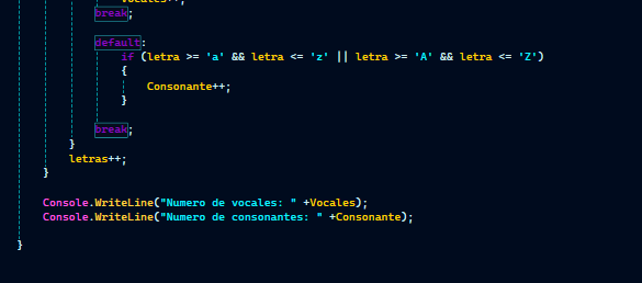 R65589Regino's tweet image. ¡Aprendiendo C# con un proyecto práctico! 🚀 Conté vocales y consonantes en un texto usando `switch` y arreglos. ¿Cómo lo harías tú? ¡Comparte tu código y consejos! #CSharp #ComunidadProgramadora #Coding #AprendizajeColaborativo