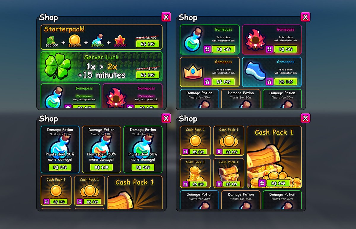 TotallyNotWar's tweet image. Look for a UI designer to boost your games stats📈?
Check out my most recent works! High quality designs built to attract players 🤑
📩Dm me on discord: Totallynotwarr
#Roblox #RobloxDev #RobloxDevs #RobloxUI