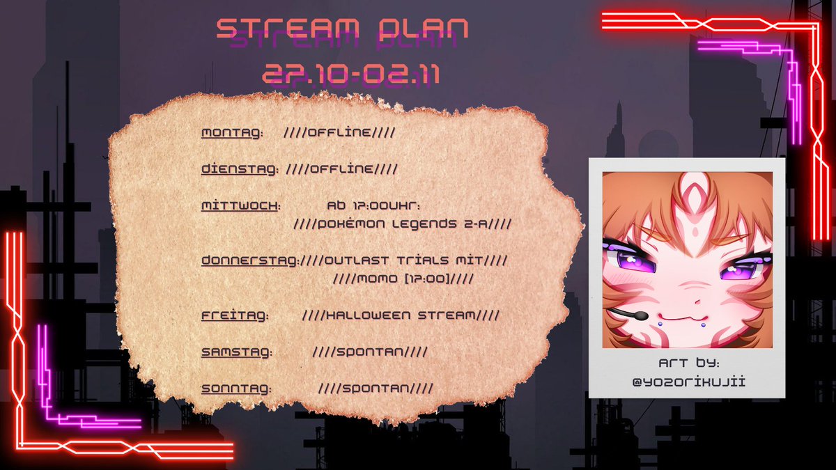 Allo!!! Hier ist der Streamplan für diese Woche! Bin ein wenig spät dran aber immerhin ist es noch zu spät! Freu mich auf euch! 
#GerStreamer #GerVtuber