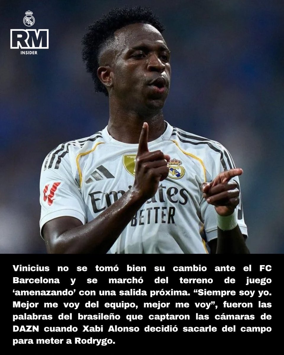 🚨 VINICIUS EXPLOTA: "ME VOY DEL REAL MADRID"
 
  ⚽ #Vinicius no se tomó bien su cambio contra el #Barça y estalló.

 ➡️ Las cámaras de DAZN captaron su enfado y su 'amenaza' al #RealMadrid

#Vini #XabiAlonso <a href="/realmadrid/">Real Madrid C.F.</a> <a href="/adidasfootball/">adidas Football</a>