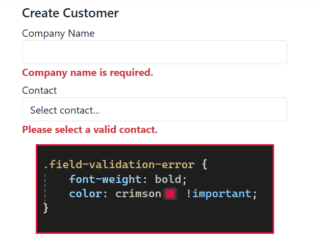 KarenPayneMVP's tweet image. If you do no like the color for validation errors for ASP.NET Core place the following CSS rule in site.css