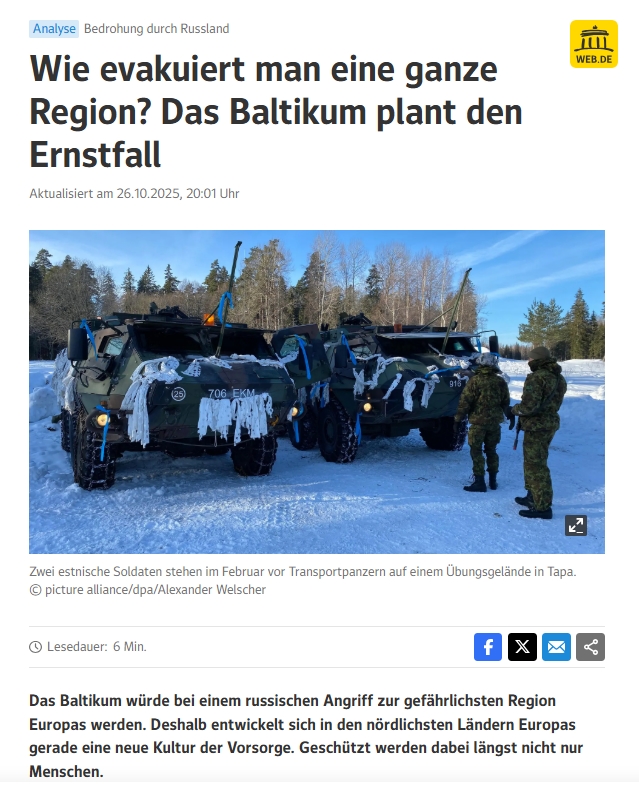 #Zivilschutz #Bevölkerungsschutz #Verteidigung #Krisenmanagement #Krisenkommunikation - "Wie #evakuiert man eine ganze Region? Das #Baltikum plant den #Ernstfall" - Interview mit #Krisenforscher Frank #Roselieb (Web.de, 26. Oktober 2025) web.de/magazine/polit…