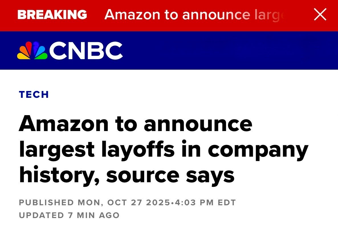 ☕BREW: Amazon annuncia il più grande licenziamento della sua storia.