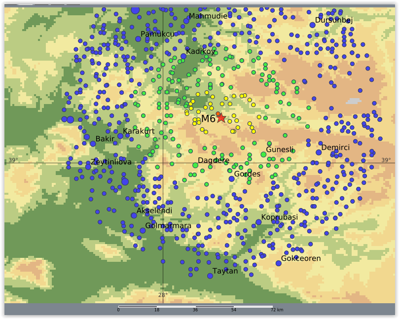 QLARM's tweet image. EARTHQUAKE M6.0. Origin Time: 2025-10-27 19:48:29 UTC, Turkey (39.1921 ; 28.2462), Depth: 10.0 km, (source(s): GFZ). Estimated fatalities: 0 to 200, injured: 90 to 700