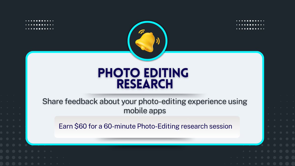 Verified research project 📸
💬 Share feedback on mobile photo-editing apps
🕒 60-minute interview
💵 $60 reward

Apply via bonashop.io