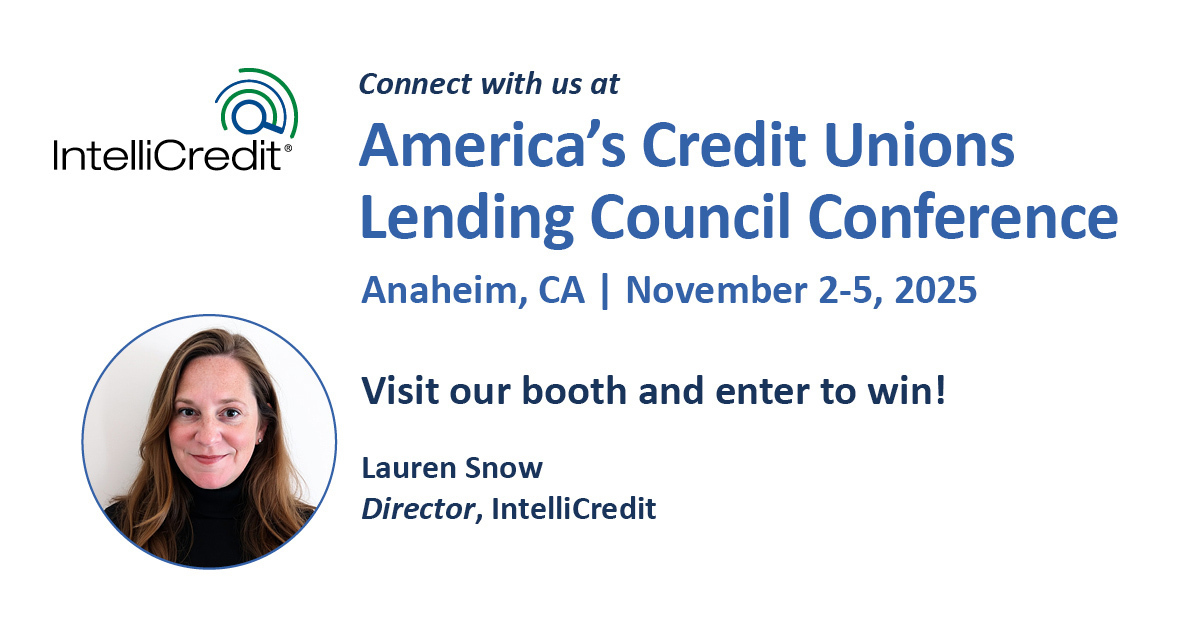 IntelliCredit's tweet photo. We're excited to sponsor the America's Credit Unions Lending Council Conference. Drop by our booth, say hello to Lauren, and enter to win one of three $100 Amazon cards. https://t.co/q63eWp1EVC