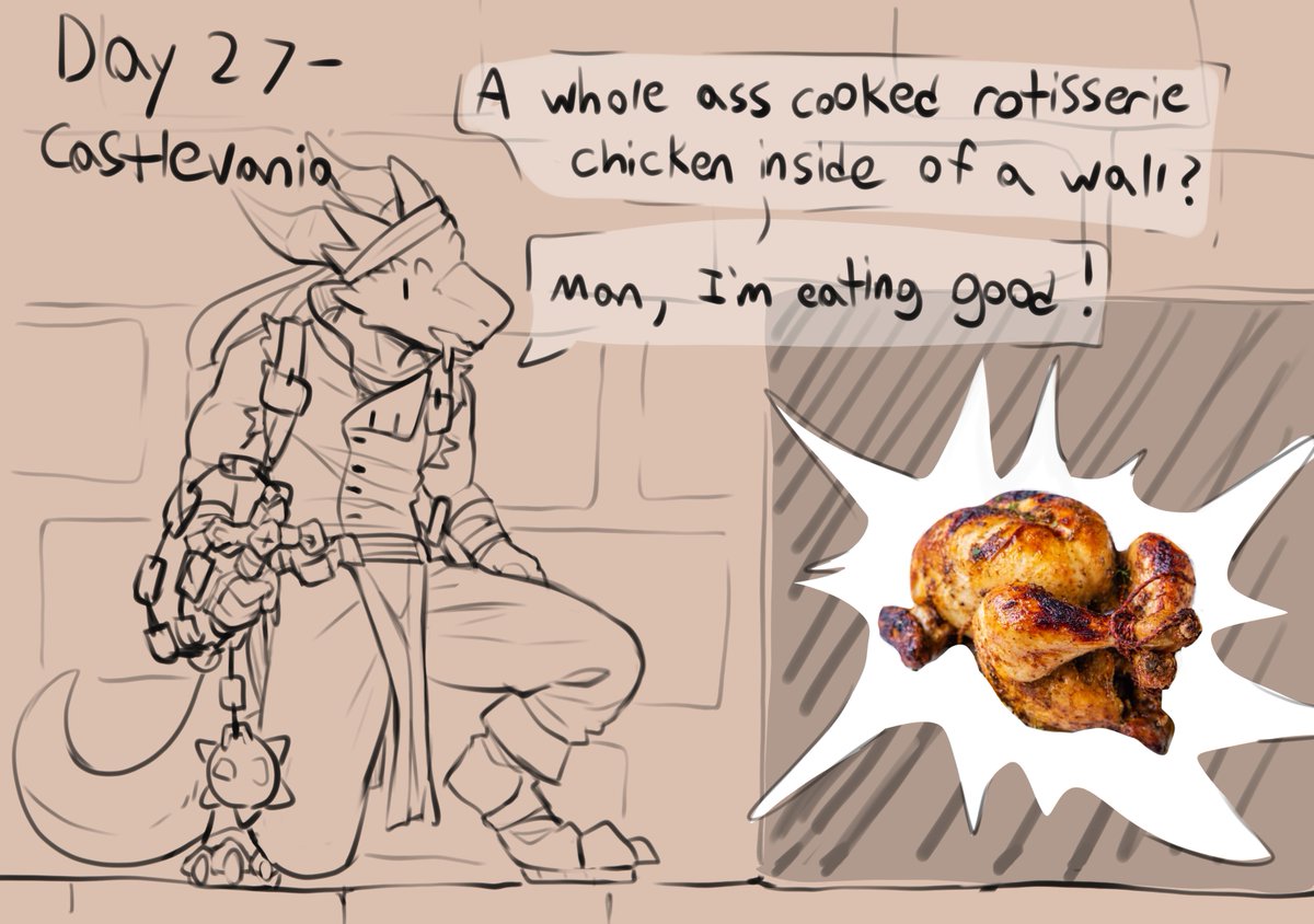 chicken 🐔
feat. <a href="/Kobold404/">NoBoldInParticular</a> 

day 27 - castlevania 
#boldtober2025