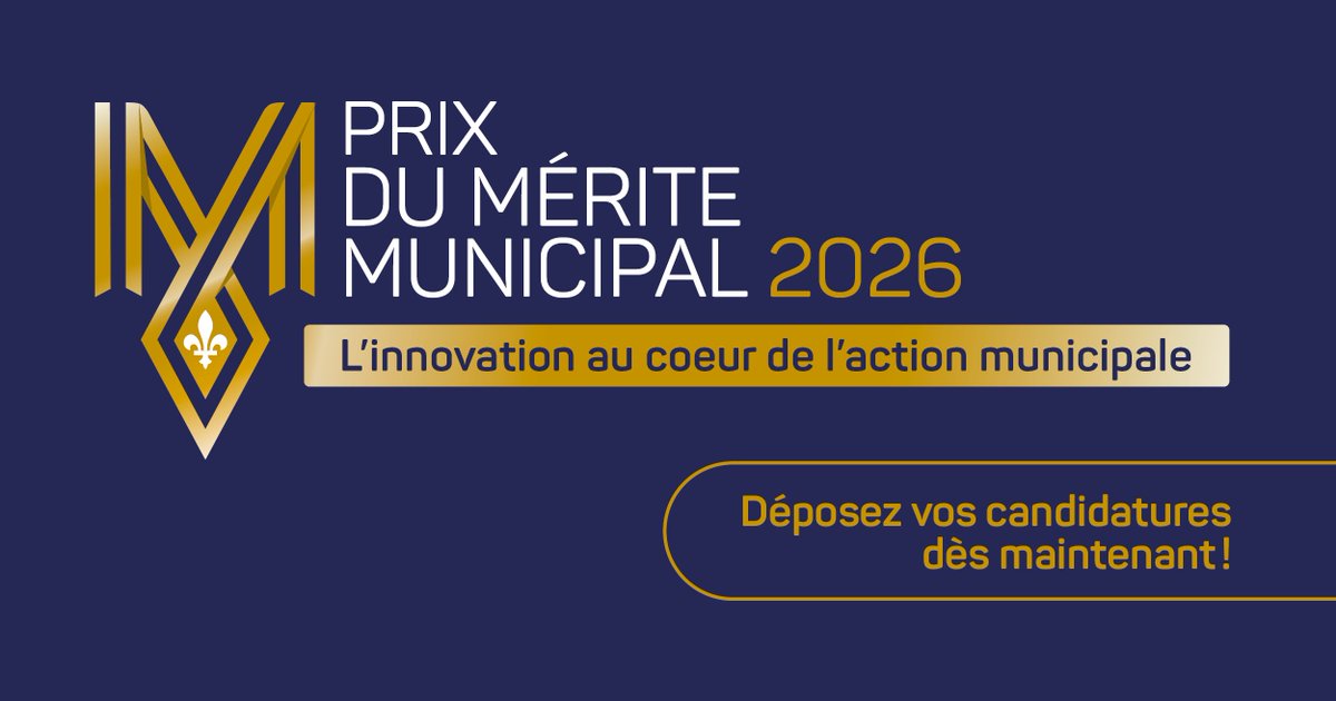 Célébrons celles et ceux qui façonnent nos milieux de vie! Le #Méritemunicipal2026 est de retour pour une nouvelle édition, et la période de mise en candidature est débutée.
Info et inscription: quebec.ca/gouvernement/r…