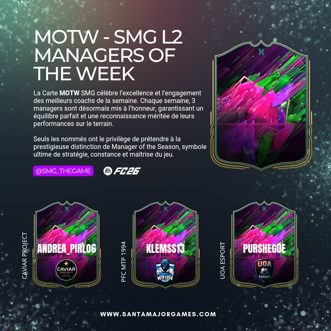 👔 MANAGERS OF THE WEEK – SEMAINE 1

Les stratèges de la SMG L2 s’imposent !
3 managers récompensés pour leur vision et leur rigueur.
Une seule trajectoire possible : vers la légende.
#SMG #MOTW #L2 #ManagerOfTheWeek 
santamajorgames.com