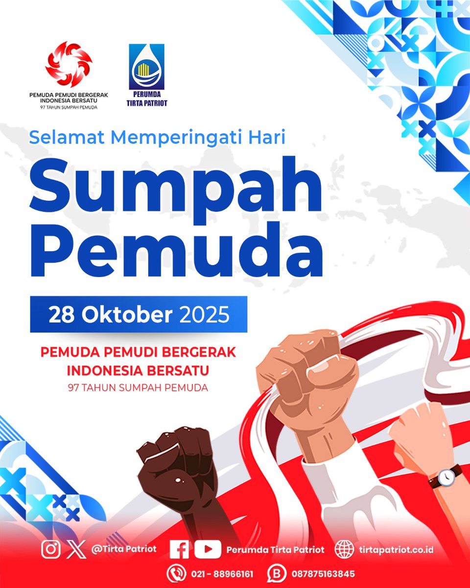 Keluarga Besar Perumda Tirta Patriot mengucapkan Selamat Memperingati Hari Sumpah Pemuda, "Pemuda Pemudi Bergerak, Indonesia Bersatu"

#perumdatirtapatriot
#humastirtapatriot