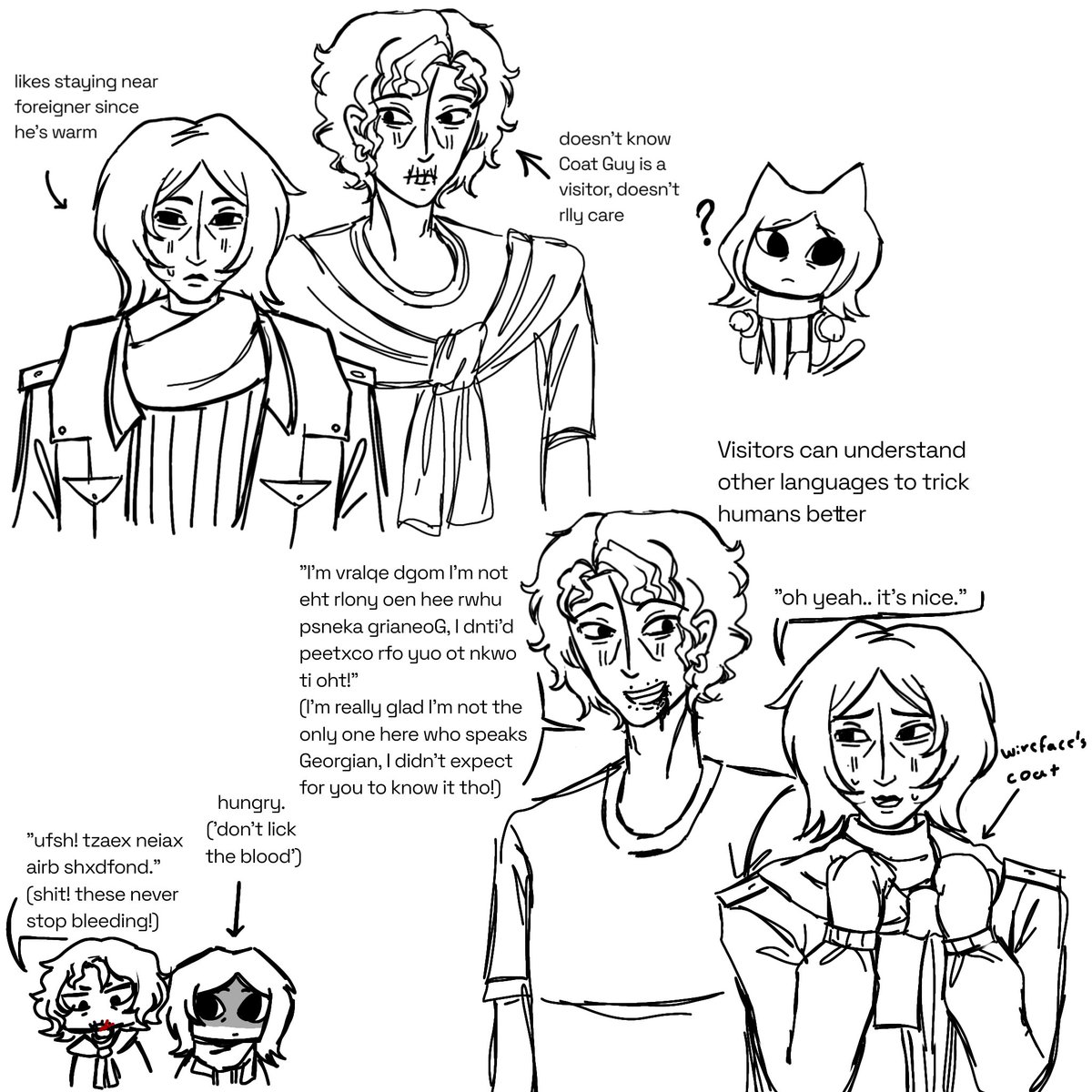 aceshusband's tweet image. Actually posting here. Scary. #wirecoat #coldwire #ninah #noimnotahuman #wireface #coatguy #fanart #doodles