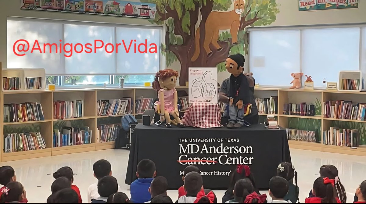 Luvelyo's tweet photo. What a day! @MDAndersonNews puppets hit the road, spreading the message loud &amp; clear: tobacco and vaping aren’t tricks—they’re traps. 🚫
From @AmigosPVCharter to  @FortBendISD to @HoustonISD, these students are leading the way to a healthier future. ❤️
#RedRibbonWeek #EndCancer https://t.co/VG8KXfm5x5