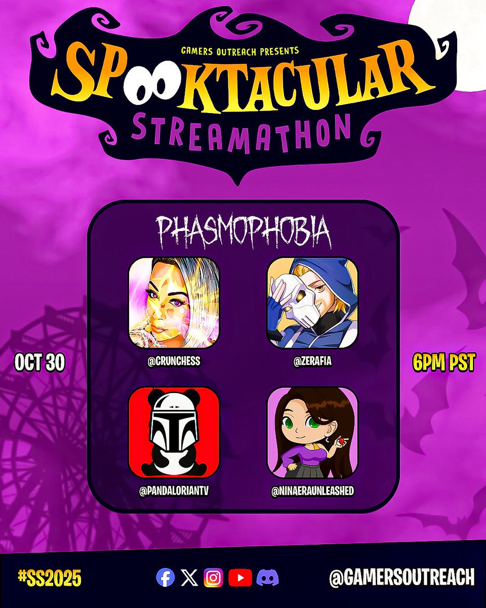 ZerafiaTV's tweet image. BIG HALLOWEEN CHARITY STREAM!! 

Playing Phasmo with some CCTV friends for @gamersoutreach 

THIS THURSDAY AT 6 PM CST (9 EST).

Graphics by @squirtlesden 

#charitystream #halloweenstream #ss2025 #horrorgaming #gamersoutreach #phasmophobia