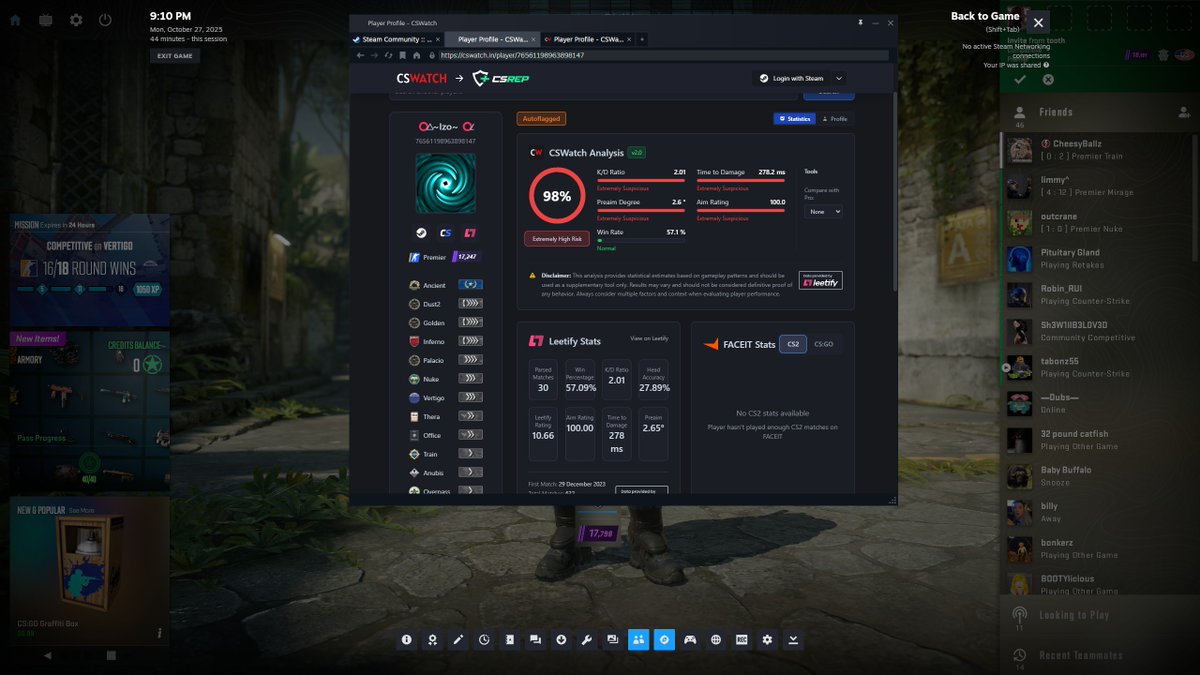 Hey <a href="/CounterStrike/">CS2</a>, I don't ask for much, but is there any way we could ban this guy who was definitely not blatantly cheating in my last prem game