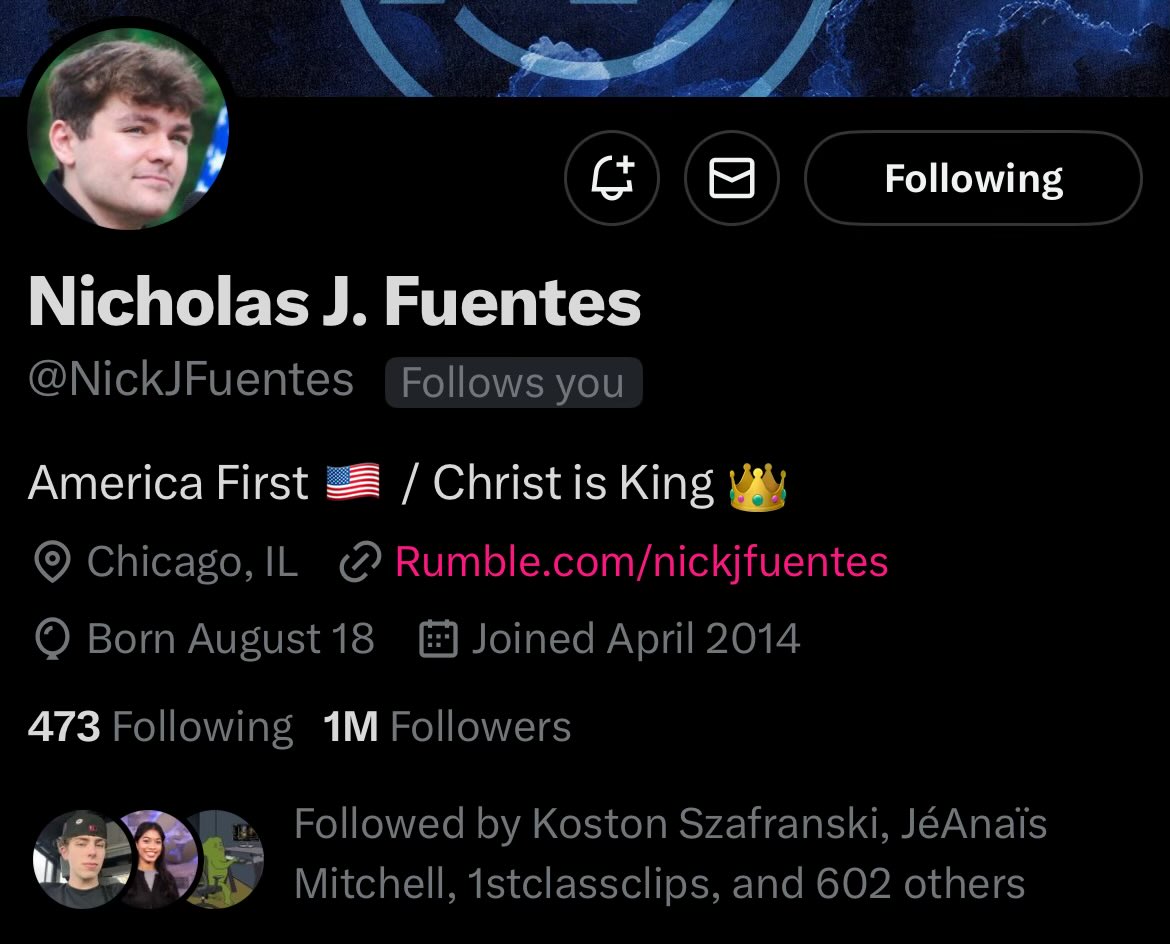 ChiefTrumpster's tweet image. It’s time @elonmusk. 

Give @NickJFuentes a blue checkmark.