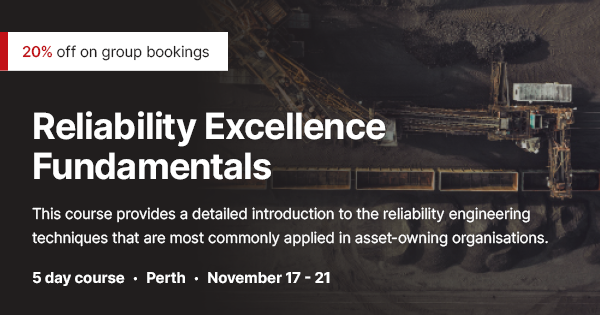 Reliability Excellence Fundamentals | Perth | 17–21 Nov
5-day intensive on RCM, Root Cause Analysis, and equipment strategy optimization. Learn practical techniques that reduce downtime and drive real performance gains.
Limited seats. Book today!
🔗 zurl.co/4Pv5W