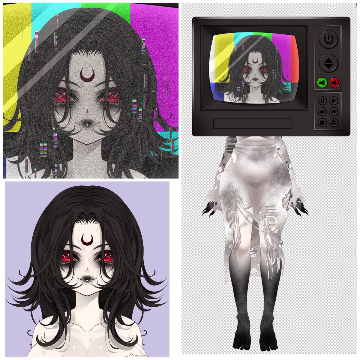 Here is the finished “Sadako” costume from the movie “The ring” this is also for the amazing <a href="/Witchy_Tea_Cup/">Witchy_Tea_Cup 💜PPushing💀</a> ♥️ thank you again I had so much fun drawing this one 😭

#vtuber #Live2D