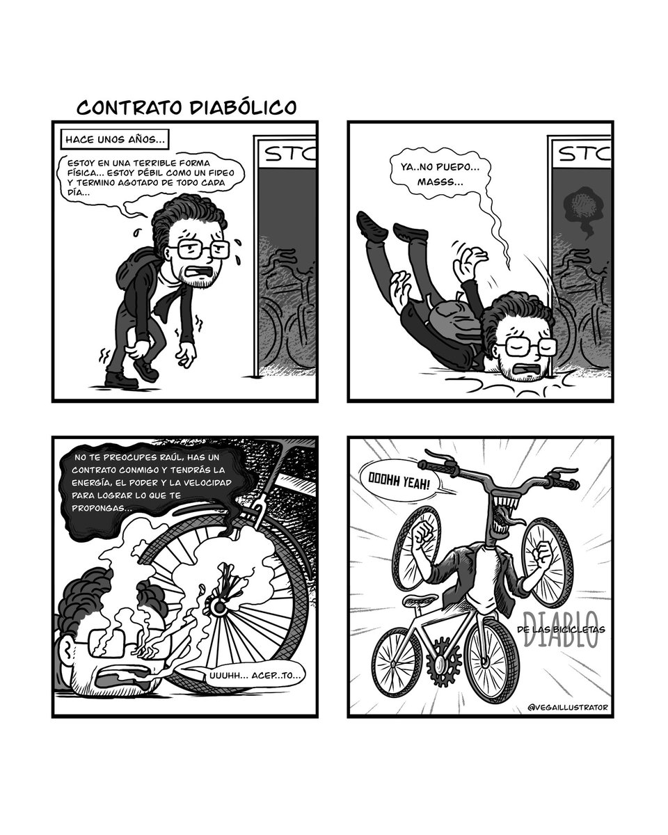 Una idea boba que tengo desde que me aficioné a #ChainsawMan, y montaba más cicla por ir a oficina y me ayudó a mejorar, ahora no estoy pedaleando tanto y debería retomar :/ aprovecho el boom de la película para finalmente dibujar esta tira.

#bicicleta #tiracomica #otaku #cicla