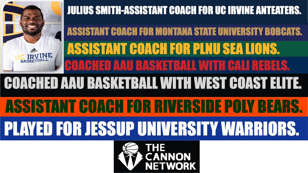 Cannon_Network's tweet image. Here is a #thread of #coaches in men's college basketball in NCAA DI with small college basketball experience starting with @_juliussmith of @UCImbb . He played for Warriors and was an assistant coach for Sea Lions. thecannonnetwork.com #basketball #TheCannonNetwork