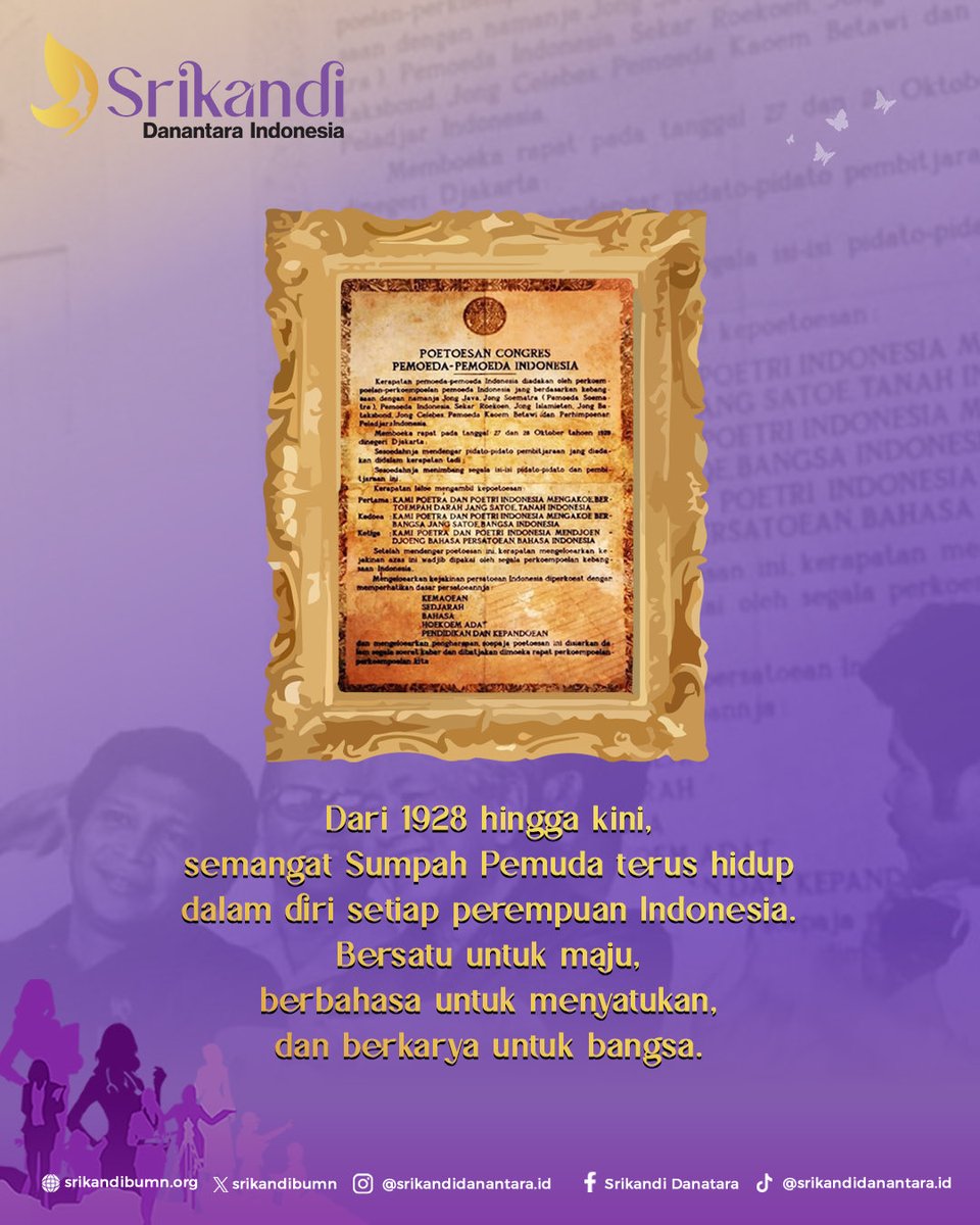 Semangat Sumpah Pemuda tak berhenti di 1928. Kini, semangat itu hadir dalam wajah baru melalui ruang-ruang kerja, di lapangan, dan di tangan-tangan perempuan yang berani memimpin perubahan.

✨Selamat memperingati Hari Sumpah Pemuda✨