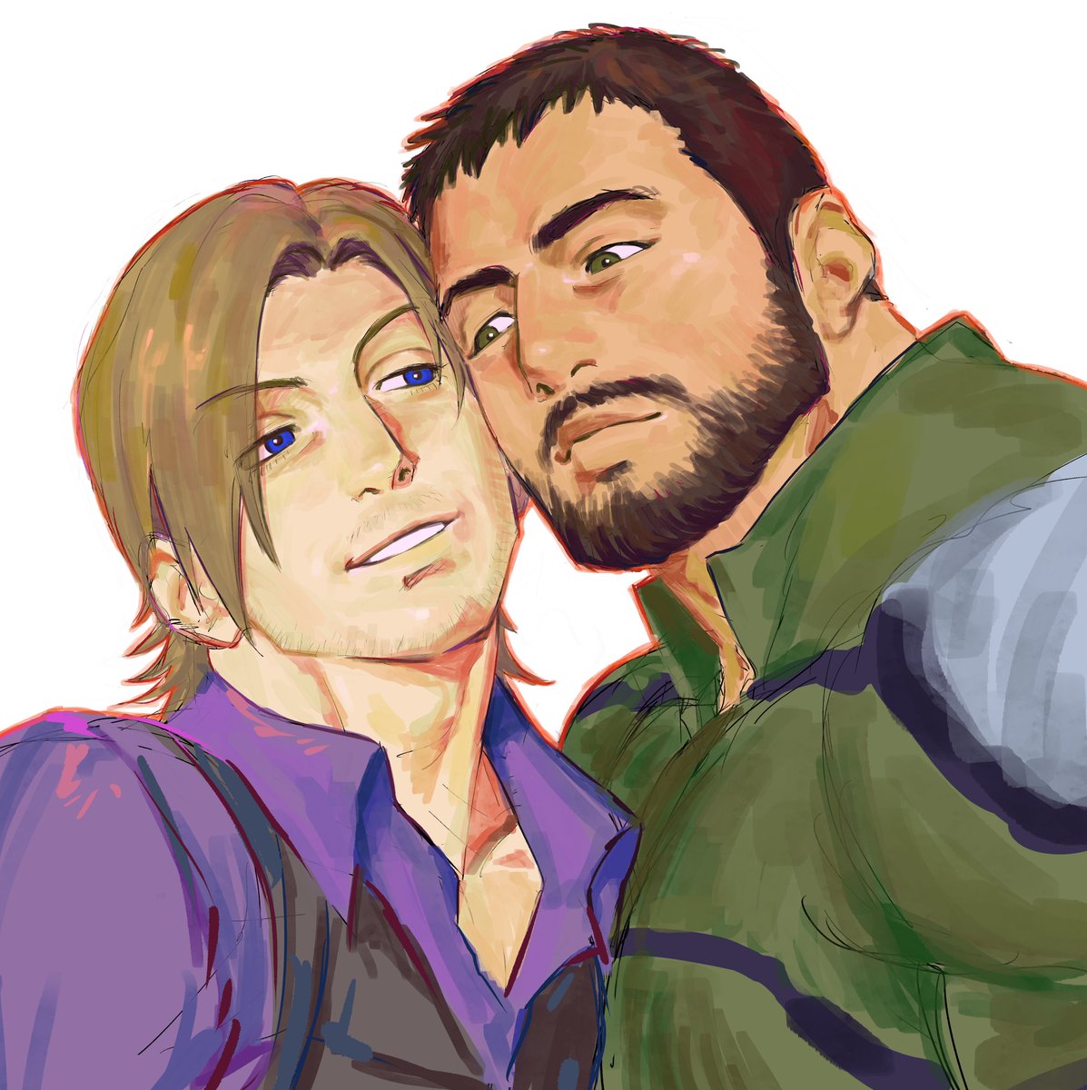 123456dyom's tweet image. 얼굴 찰싹 붙이고잇기 매년 한개씩그렷음
매년이래봣자 이제 세번째다
레온은 그렇다치고
크리스가 변확가 느껴짐
수염이 점점 빼곡해지고 점점더 다부져지는