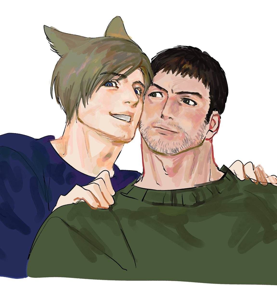 123456dyom's tweet image. 얼굴 찰싹 붙이고잇기 매년 한개씩그렷음
매년이래봣자 이제 세번째다
레온은 그렇다치고
크리스가 변확가 느껴짐
수염이 점점 빼곡해지고 점점더 다부져지는