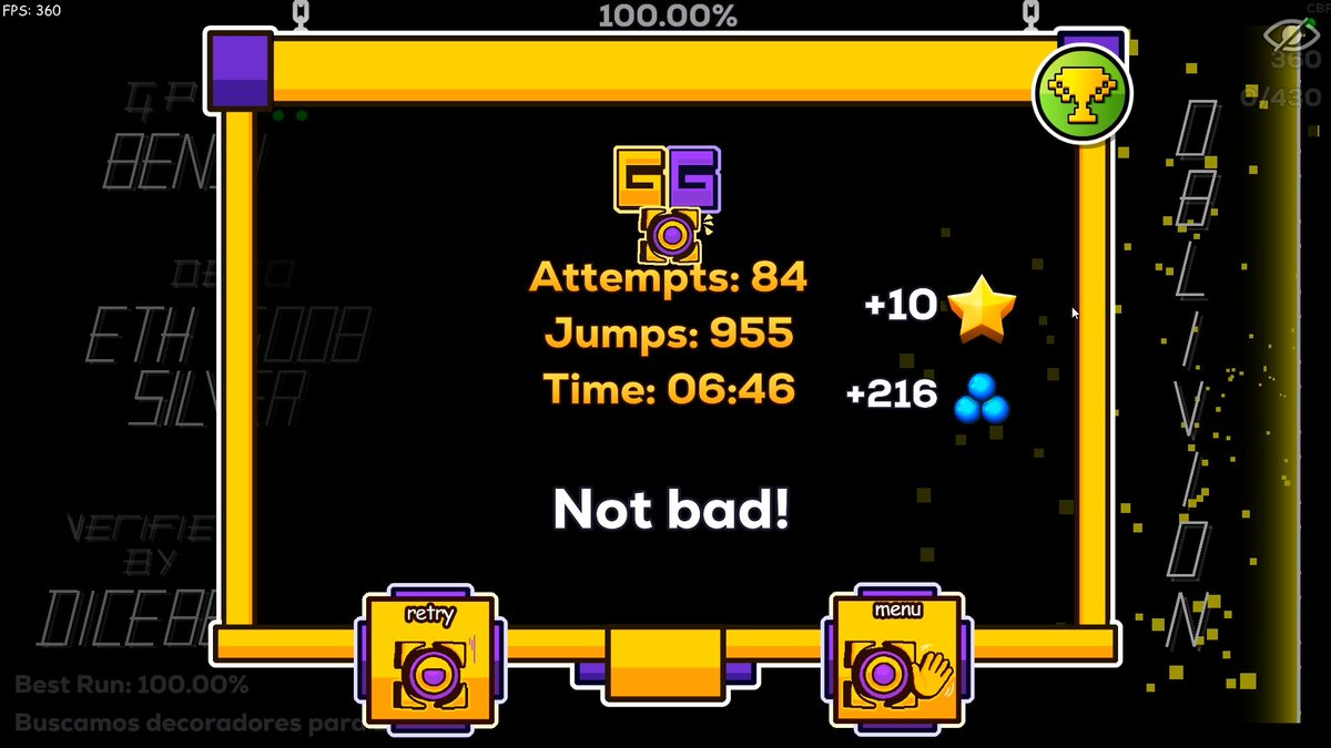 Oblivion 100% / 14,226 Atts 

ME PASÉ DOS MAIN LIST EN UN DÍA FHJKFHSDKJF (uno no se grabó toca rebeat)