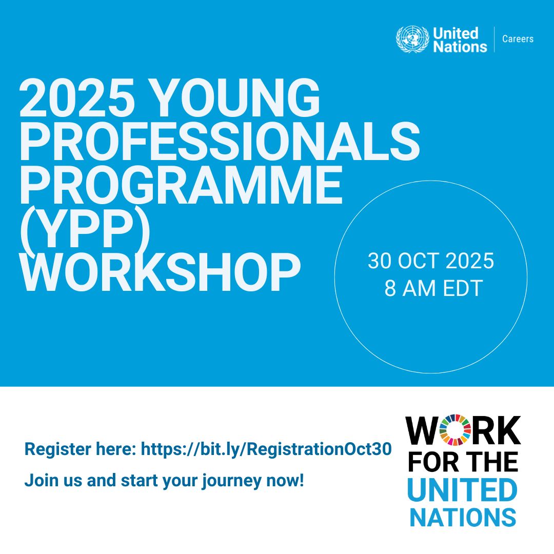 LearnDailyNew's tweet photo. Join the 2025 Young Professionals Programme Workshop
📅 30 Oct 2025
🕒 8:00 AM EDT
📍 Online | Microsoft Teams
🔗 Register: https://t.co/8AngW96sr9…
✔️ Understand eligibility
✔️ Get tips
✔️ Engage with staff
#UNCareers #YPP2025 #UNjobs #UNJobs #WorkforceDiversity #WorkforUN https://t.co/feYxyXS7r8
