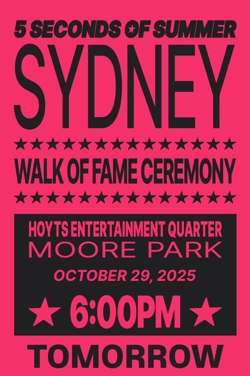 Tha5SOSFamily's tweet photo. ⭐️ WALK OF FAME. TOMORROW. SYDNEY. ⭐️ https://t.co/2Gixxp2WBJ