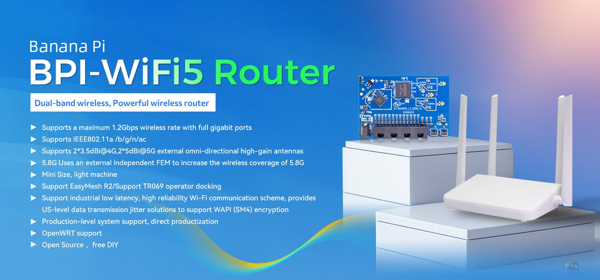 jolinzhou4's tweet image. 🚀 DEAL: BPI-Wifi5 Dual-Band Router for just $12!
⚡️ 1200Mbps speed + 4 antennas for strong coverage.
🤝 MU-MIMO handles all your devices smoothly.
💸 Upgrade your home WiFi without breaking the bank!
#TechDeal #WiFi #SmartHome