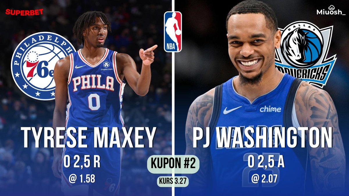 NBA DOUBLE #2🏀

💸50PLN freebeta dla jednej osoby, która polubi posta💸

🏀Tyrese Maxey O 2,5 R - @ 1.58
🏀PJ Washginton O 2,5 A - @ 2.07
🎯3.27

🔗superbet.onelink.me/Tegf/esykg57h

1⃣ Tyrese Maxey powyżej 2,5 zbiórek👇

📊Pewien Mędrzec o imieniu Jakub kiedyś powiedział mi tak: