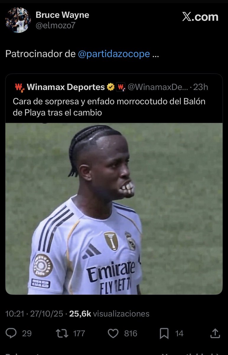 Señores del <a href="/realmadrid/">Real Madrid C.F.</a>, ayer la cuenta <a href="/WinamaxDeportes/">Winamax Deportes</a> publicó este tuit, y posteriormente lo borró. Al parecer es patrocinador de <a href="/partidazocope/">El Partidazo de COPE</a>.