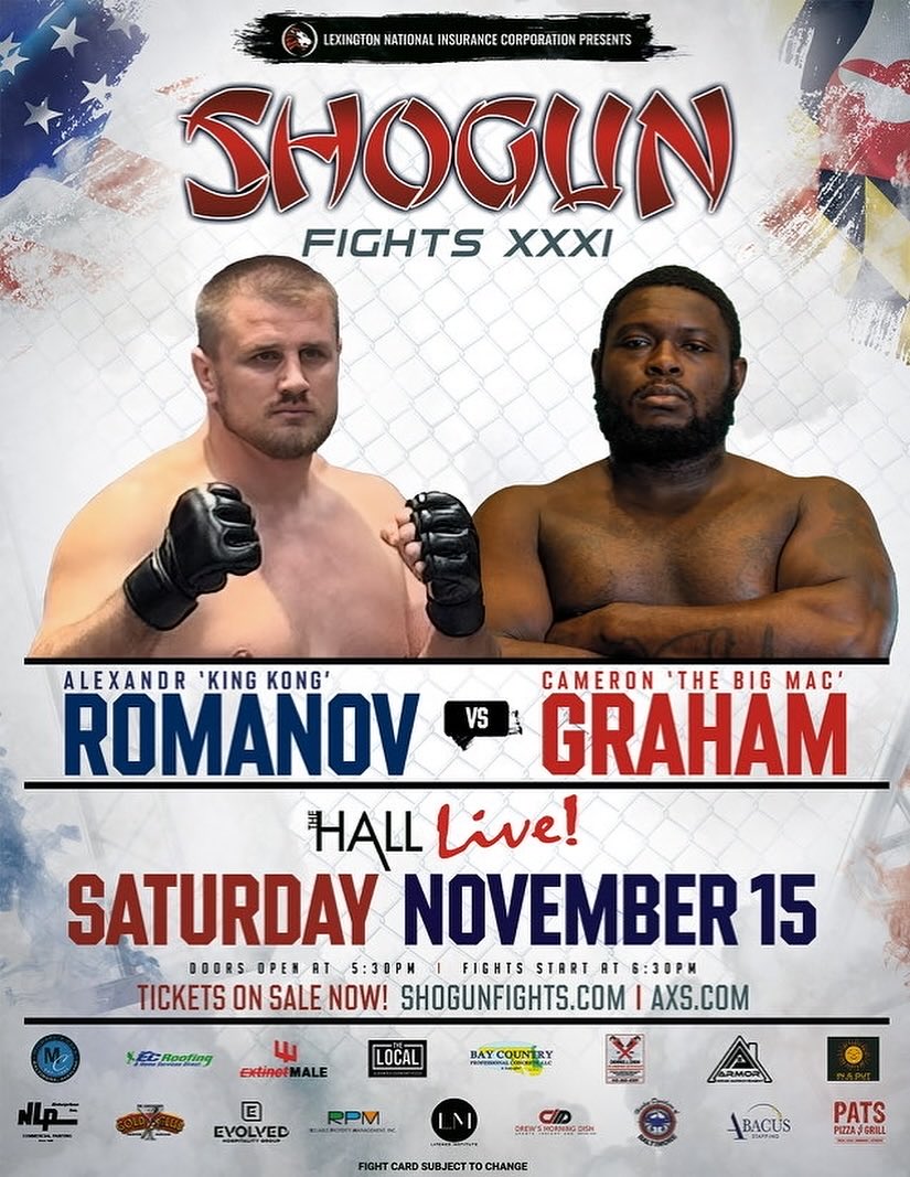 PFL Heavyweight, Alexandr Romanov will take on Cameron Graham at Shogun Fights XXXI. 

🗓️ November 15th, Hanover, MD 📍 

First fight since falling short in the 2025 PFL Heavyweight tournament finals.