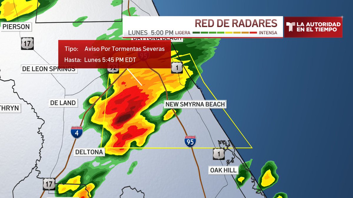 Aviso por tormenta severa para Volusia hasta 27 Oct 5:45PM. ¡Ve a un lugar seguro y aléjate de puertas y ventanas!