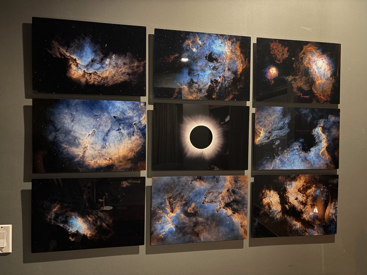 intelligibabble's tweet image. I recently decided to put a few of my astro photos on display in my office. Ended up with a few of these 18x12 metal prints, which I think really show off some punchy contrast! 

Very happy with how this ended up looking - will probably be filling this out with another 6 or so if…