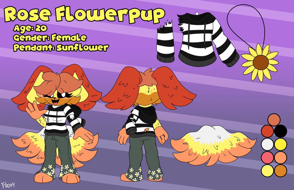 Commission for <a href="/MoonyNebula/">Daisy</a>, a simple ref sheet of their character, Rose Flowerpup!~
thank you for waiting!