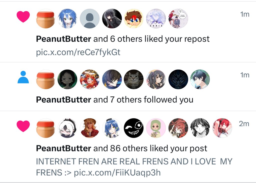 neetsue's tweet image. these are my fav types of notifications
>likes post
>follows
>likes repost
