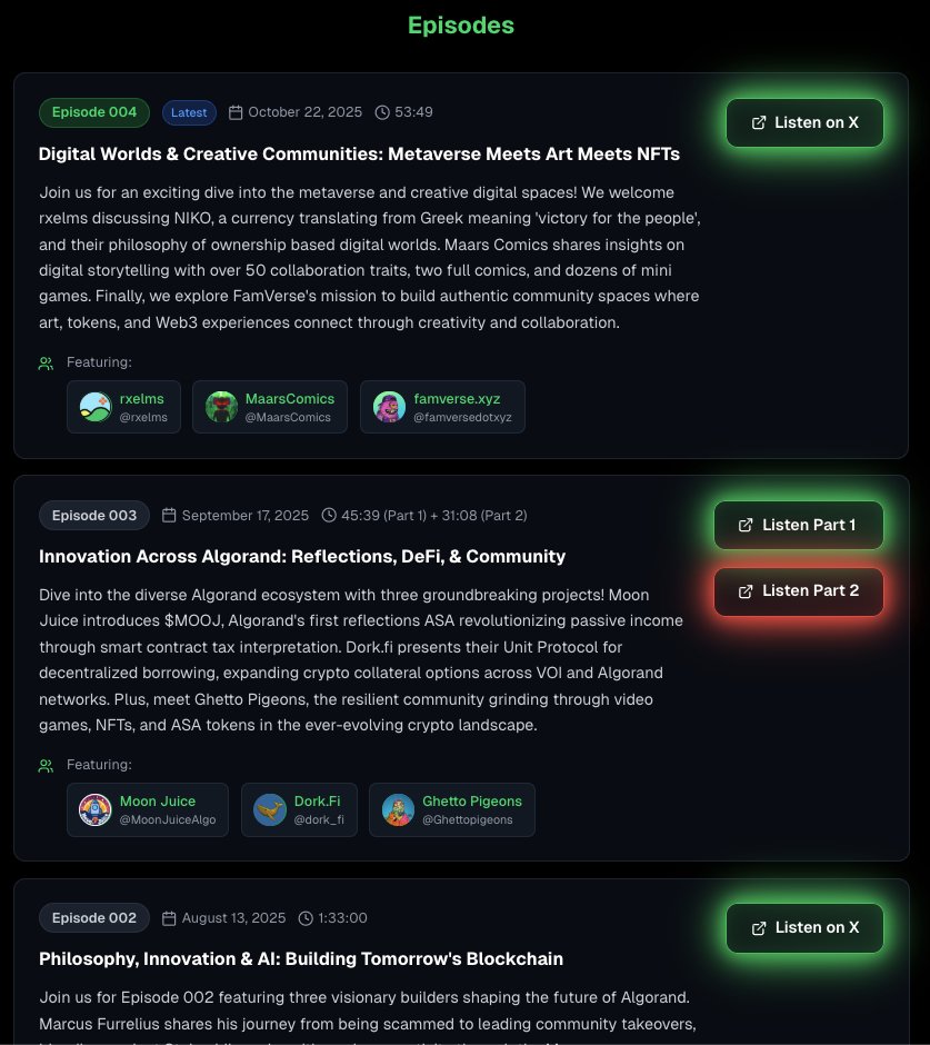 iGetAlgo's tweet image. Wanna be a guest on the next episode of "The Trifecta"?
Gain FREE exposure for your project! 📸 $iGA
People will be able to hear and see information about your project right on our site! #iGetAlgo
DM us today!!! 🤙