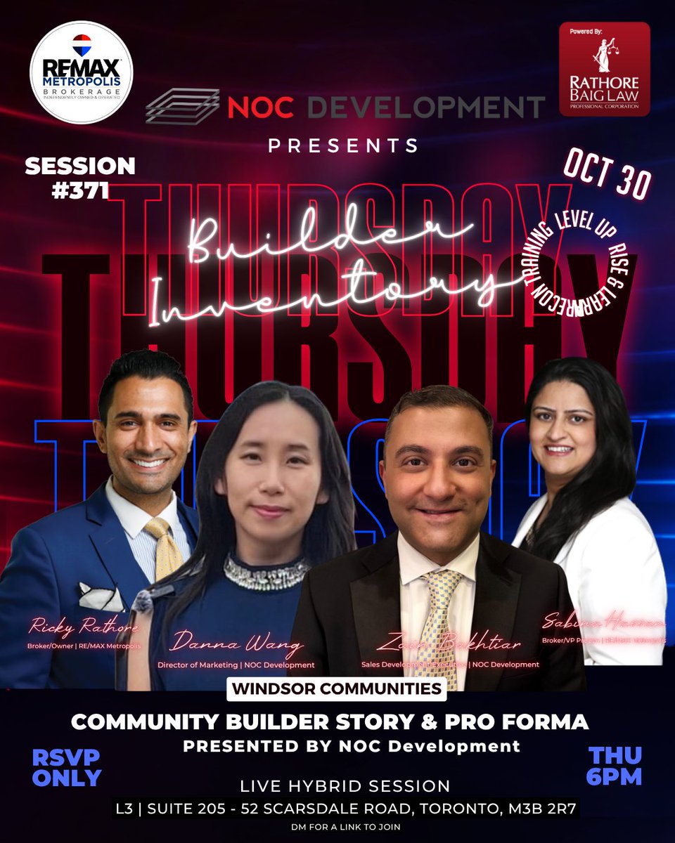 NOCDevelopment's tweet image. Join us this Thursday for a live online session with @REMAXMetropolis!

We’ll share our builder story, and introduce our new home communities and purpose-built rental projects in Windsor.

💬 DM us for the Zoom link or RSVP details!
#Realestateinvestment #newhome #multifamily
