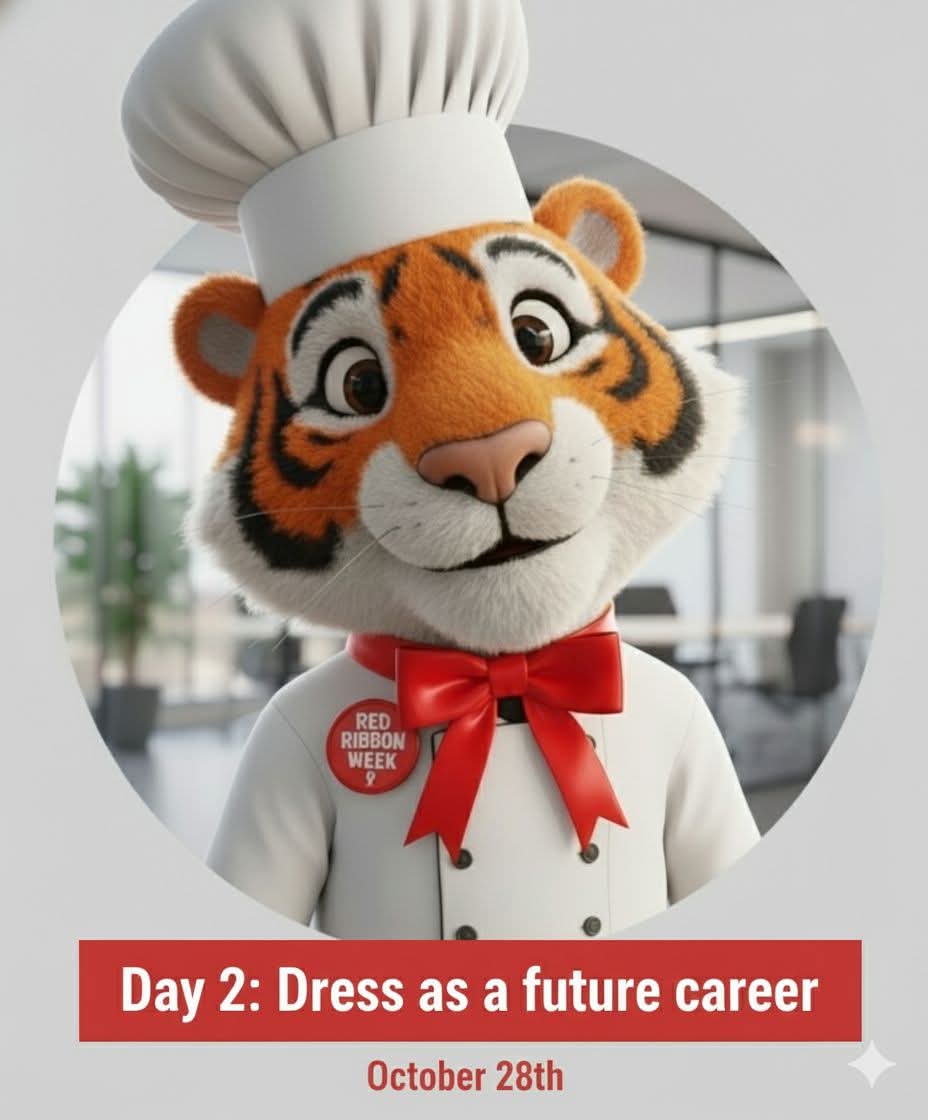Day 2 – October 28
Show us your dreams for the future! 🌟
Dress as your future career or wear your favorite college gear as we continue celebrating Red Ribbon Week!
We’re saying “My future is bright—drug free!” 🎓✨

#RedRibbonWeek #DrugFreeLooksLikeMe #CollegeAndCareerDay