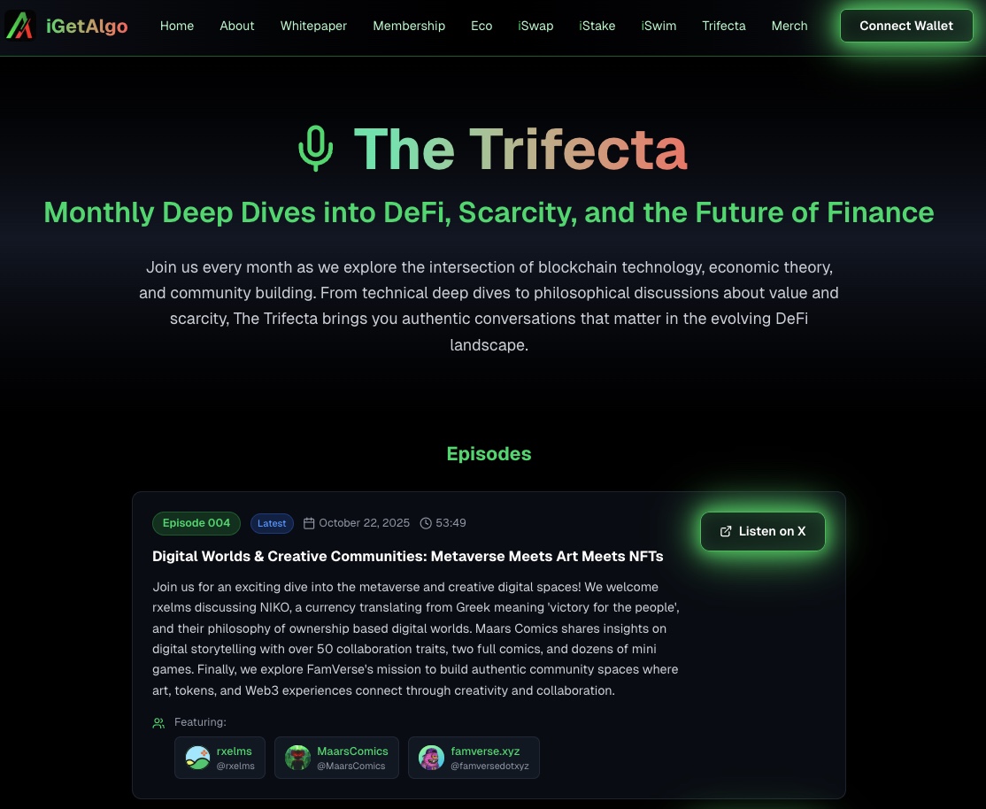 iGetAlgo's tweet image. Wanna be a guest on the next episode of "The Trifecta"?
Gain FREE exposure for your project! 📸 $iGA
People will be able to hear and see information about your project right on our site! #iGetAlgo
DM us today!!! 🤙