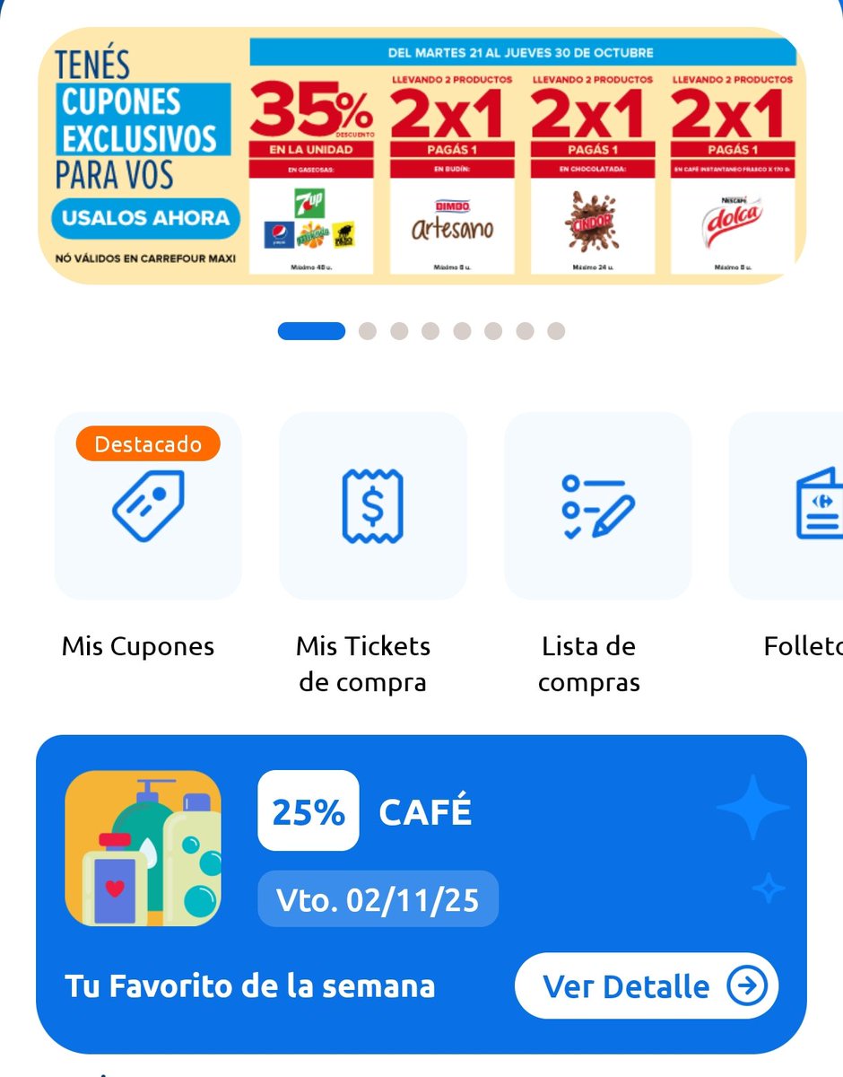 AhorrandoAndoAr's tweet photo. Carrefour 

En la APP @carrefourarg pueden elegir un producto favorito de la semana y van a tener un 25% de descuento sobre el mismo (con tope de reintegro) comprando en locales.

Al elegir el mismo se genera un cupón que ya queda asociado a su usuario de Mi Carrefour,al comprar se aplica automáticamente.

Por ejemplo yo elegí CAFÉ para tener hasta $5.000 de descuento 😁😁😁

No acumula con otras promociones.