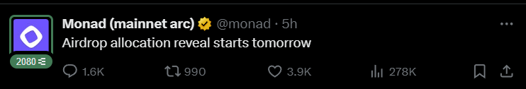 Khallid4397's tweet image. .@monad Airdrop Allocation reveal starts tomorrow ... 👀

What we thinking 🤔