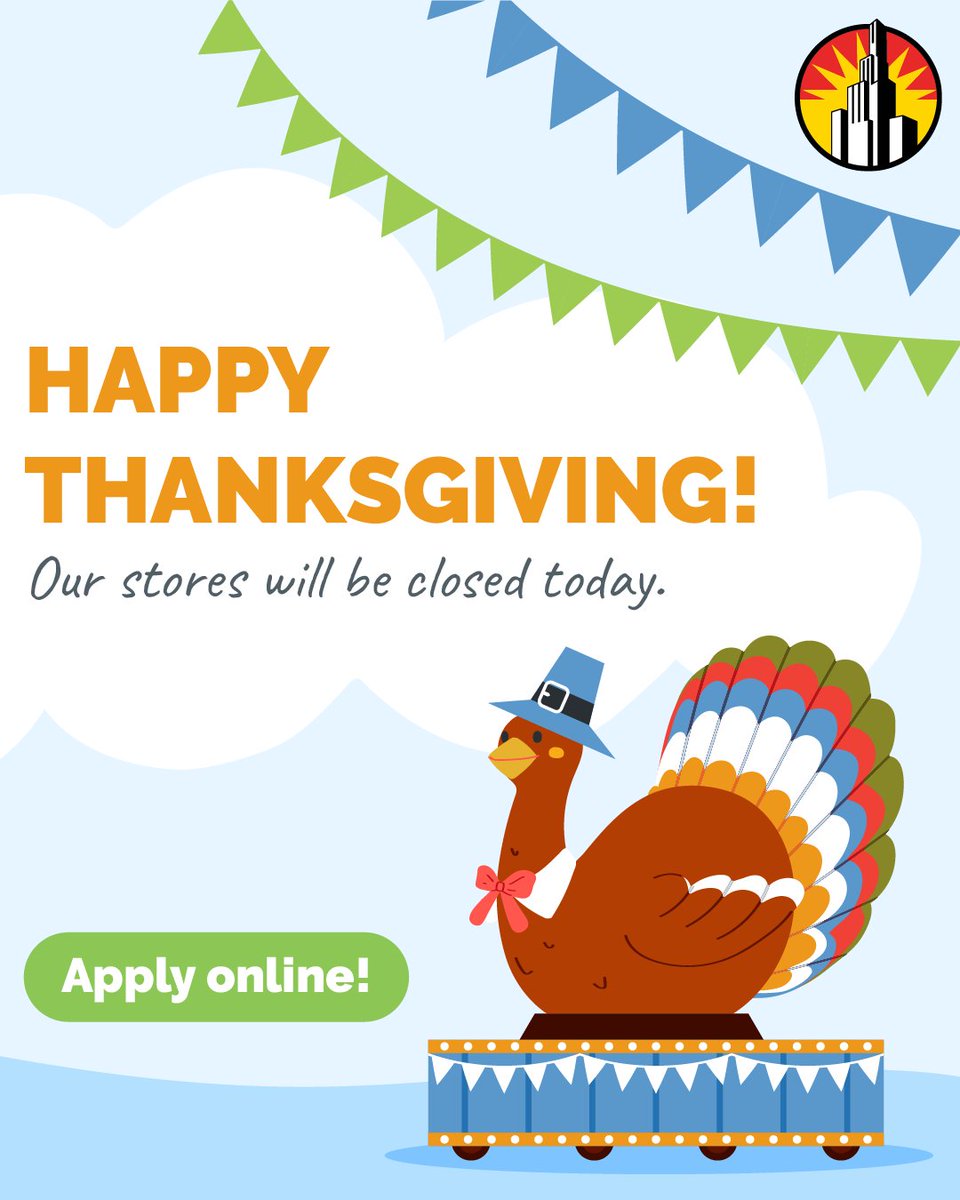 CheckCity's tweet image. Happy Thanksgiving from Check City! We hope you all have a wonderful day with family and friends. Check City stores will be closed today, but you can always apply online.
members.checkcity.com/apply.aspx?utm…
#CheckCity #thanksgiving