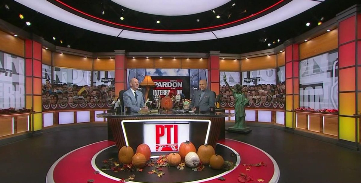Tony Kornheiser &amp; <a href="/RealMikeWilbon/">Michael Wilbon</a> are in studio together today on <a href="/PTI/">PTI</a>, now on ESPN.

And kudos to longtime PTI staffer <a href="/BonnieBerko/">Bonnie Berko</a> who always has the studio properly decked out for Halloween week. 🎃