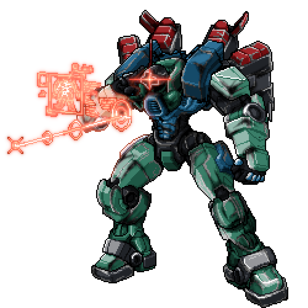 connor_dalton's tweet photo. Back from my PAX break with a big ol' commission set! A pair of Monarchs and Everests with some really fun wear and scorch effects. 
#LANCER #ttrpg #pixelart #Mecha https://t.co/99xP7RKkFf