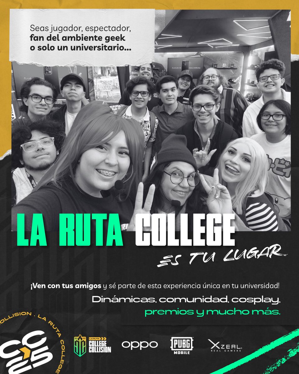 No importa si eres gamer, cosplayer o solo un universitario…
¡La Ruta College Collision es para todos! 

👉🏻 Comenta con 🔥 si ya te visitamos o con 👾 si quieres que la siguiente parada sea en tu uni. 

<a href="/OPPOMexico/">OPPO México</a> | <a href="/XZEAL_GAMING/">Xzeal</a>